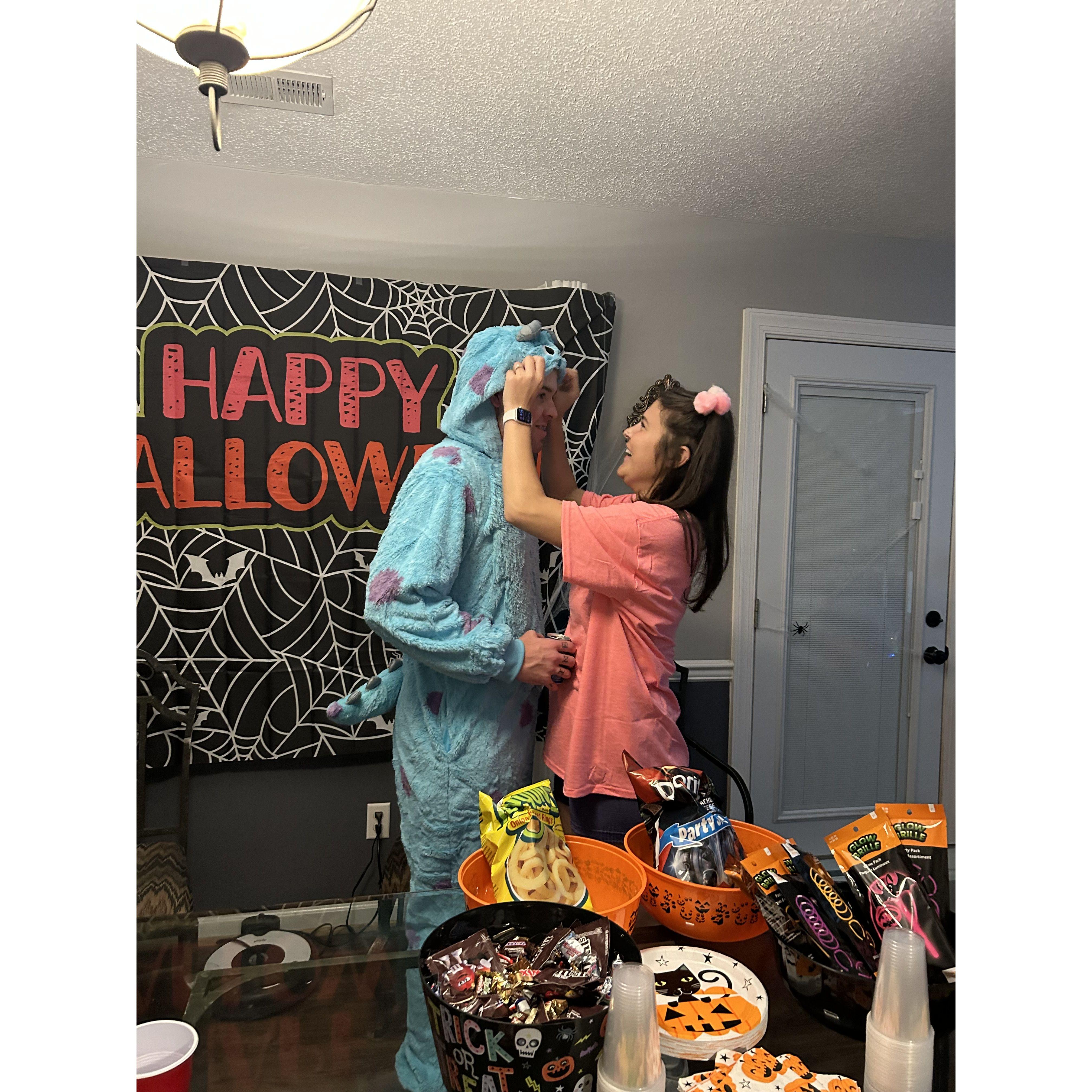 Carolina helping jake insert his Sully teeth!