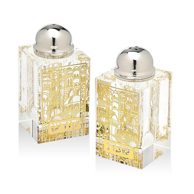 Godinger Jerusalem Sabbath Salt and Pepper Shaker Gold and Clear Crystal - Set of 2