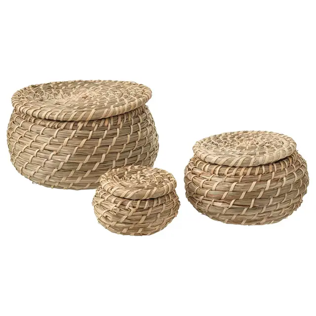 FRYKENBox with lid, set of 3, seagrass