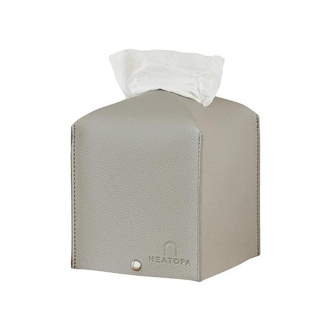 U NEATOPA Square Tissue Box Cover Holder – Modern Decorative Leather Cube Tissues Dispenser Case for Bathroom Vanity Countertops, Desk, Hotel, Restaurant, Bedroom, Dresser, Car (Grey, Small)