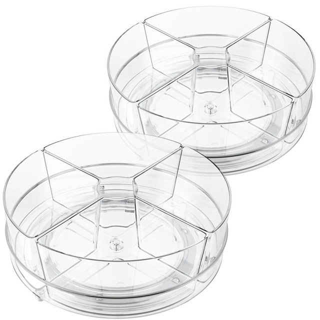 Slow Slog 2 Pack Lazy Susan Organizer, 9 inch Rotating Storage Organizer with 4 Removable Bins, Lazy Susan Turntable Organizer for Fridge, Kitchen, Vanity, Cabinet