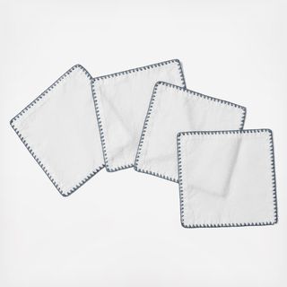 Olivos Embroidered Organic Linen Cocktail Napkin, Set of 4