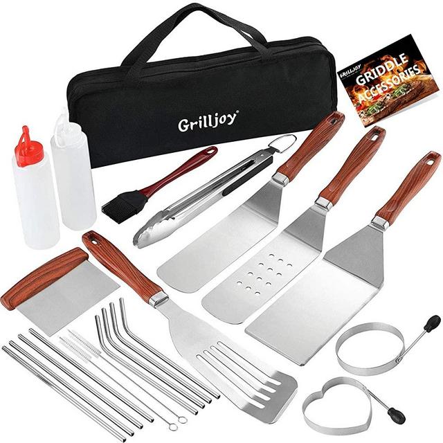 grilljoy 22PC Griddle Accessories Kit - Exclusive Griddle Tools Spatulas Set - Commercial Grade Flat Top Grill Kit - Great for griddle accessories - Perfect Teppanyaki Gift for Men And Women