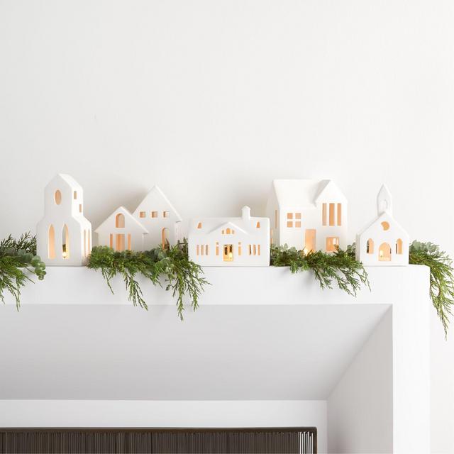 White Ceramic Houses, Set of 5