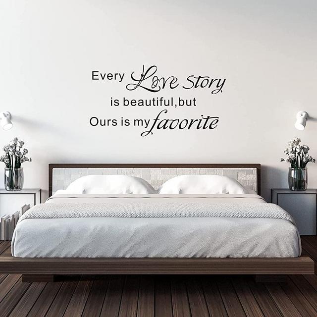 VODOE Wall Decals for Bedroom, Wall Decals Quotes, Love Women Family Inspirational Living Room Marriage Sign Art Home Decor Vinyl Stickers Every Love Story is Beautiful But Ours is My Favourite 21"X11"