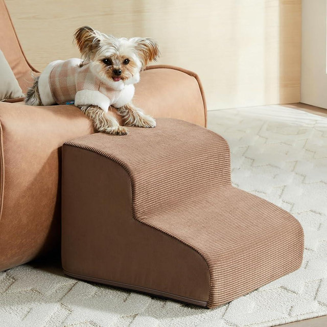 LEXTRO Dog Stairs for Small Dogs, 2-Steps Dog Ramp for Couch, Pet Stairs with Highly Supportive Foam and Non-Slip Bottom, Pet Steps for Cat & Doggie (High 11.8 Inch)