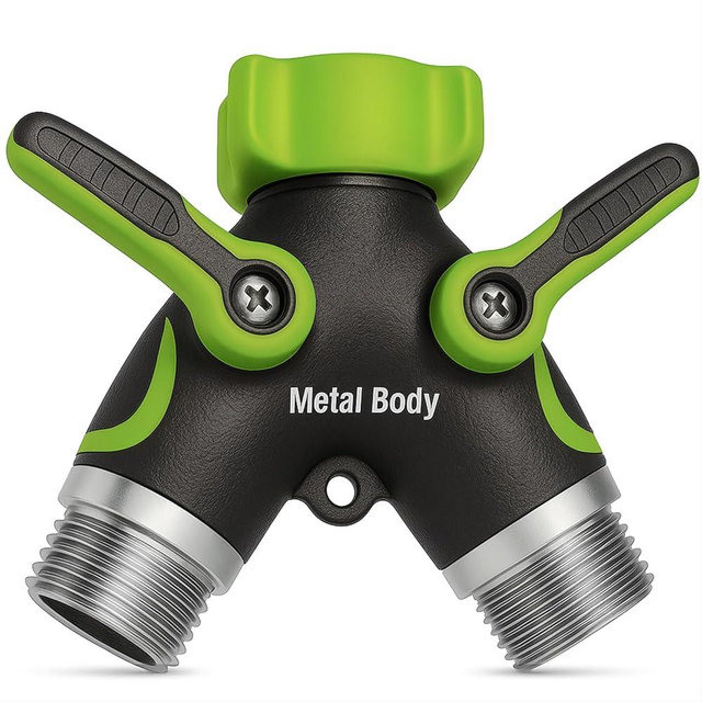Garden Hose Splitter 2 Way Heavy Duty - Leakproof Full Metal Body Faucet Spigot Splitter