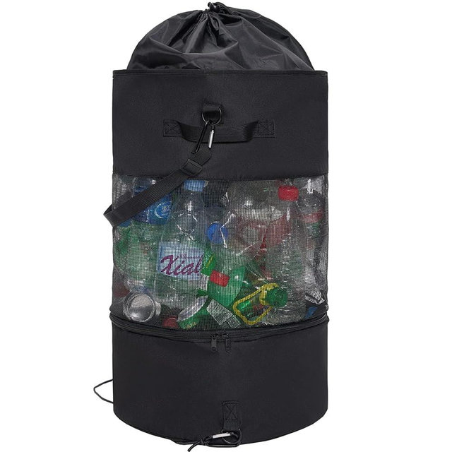 EZAKIE Boat Trash Bag Large Boat Trash Can for 80+ Cans, Boat Trash Container with Bottom Zipper Opening, Outdoor Boat Garbage Sack Storage Bag Hanging Portable Mesh Fishing Boat Accessories (Black)