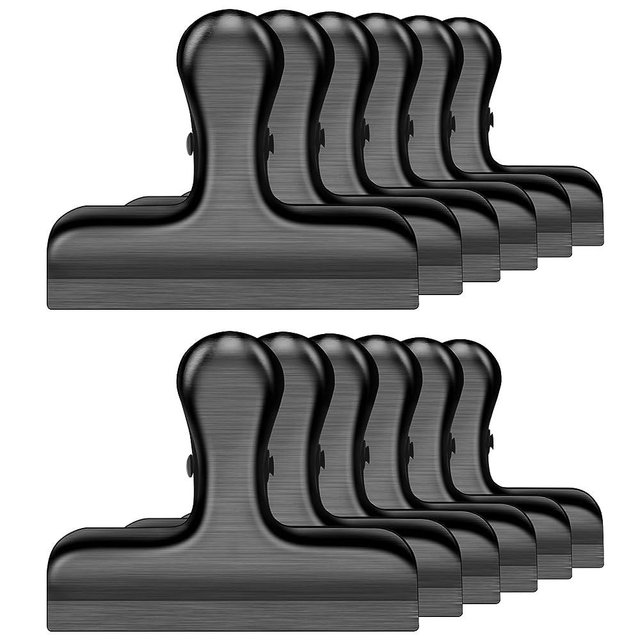 12 Packs Metal Black Chip Clips, Chip Clips Bag Clips Food Clips, Bag Clips for Food, Clips for Food Packages, Stainless Steel Food Bag Clips Heavy Duty