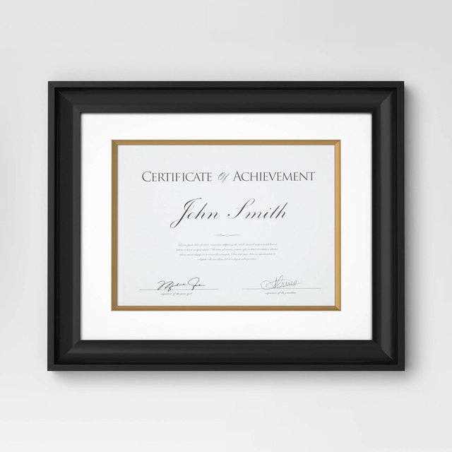 11"x14" Matted to 8.5"x11" Certificate Frame Black - Threshold™