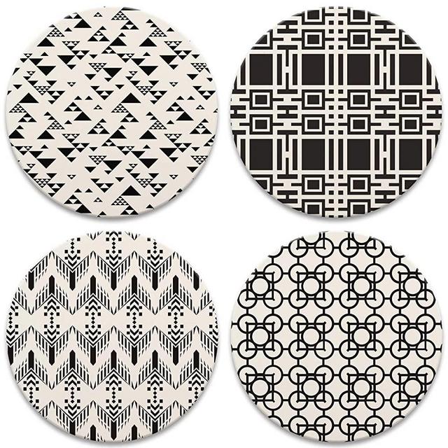 CoasterStone Frank Lloyd Wright-Black And White Patterns Absorbent Set of Four Drink Coasters, 4.25