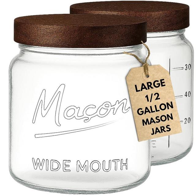 kitchentoolz Large Mason Jars with Lids – 64 oz Mason Jars Wide Mouth, 1/2 Gallon Glass Jar with Lid for Pantry Storage, Canning, Flour, Dry Goods – 2 Pack