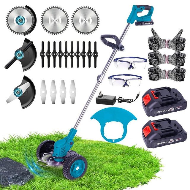 Fnorant Weed Wacker Cordless Adjustable Weed Eaters 3 in 1 Electric String Trimmer Lawn with Two Battery with Charger Comes with Multiple Blades for Yard,Green,Garden(Blue)