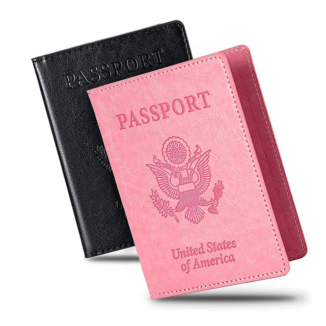 2 Pcs Passport and Vaccine Card Holder Combo,Passport Holder with Vaccine Card, Ultra Slim PU Leather Passport Cover Case for Women and Men . (black & baby pink)