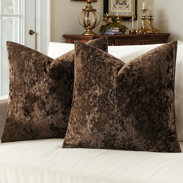 MIULEE Velvet Throw Pillow Covers Set of 2, Soft Neutral Decorative Pillow Cases with Luxurious Textured Vintage Cushion Covers for Home Decor Couch Sofa Bed,Brown 20x20 inch