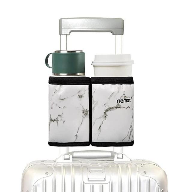 riemot Luggage Travel Cup Holder Free Hand Drink Caddy - Hold Two Coffee Mugs - Fits Roll on Suitcase Handles - Gifts for Flight Attendants Travelers Accessories