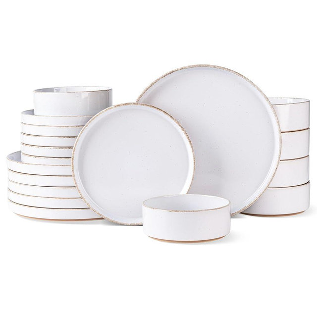 AmorArc Ceramic Dinnerware Sets for 8, 24 Pieces Handpainted Plates and Bowls Set with Rustic Terracotta Underside, Scratch Resistant Stoneware Dishes Set, Dishwasher & Microwave Safe