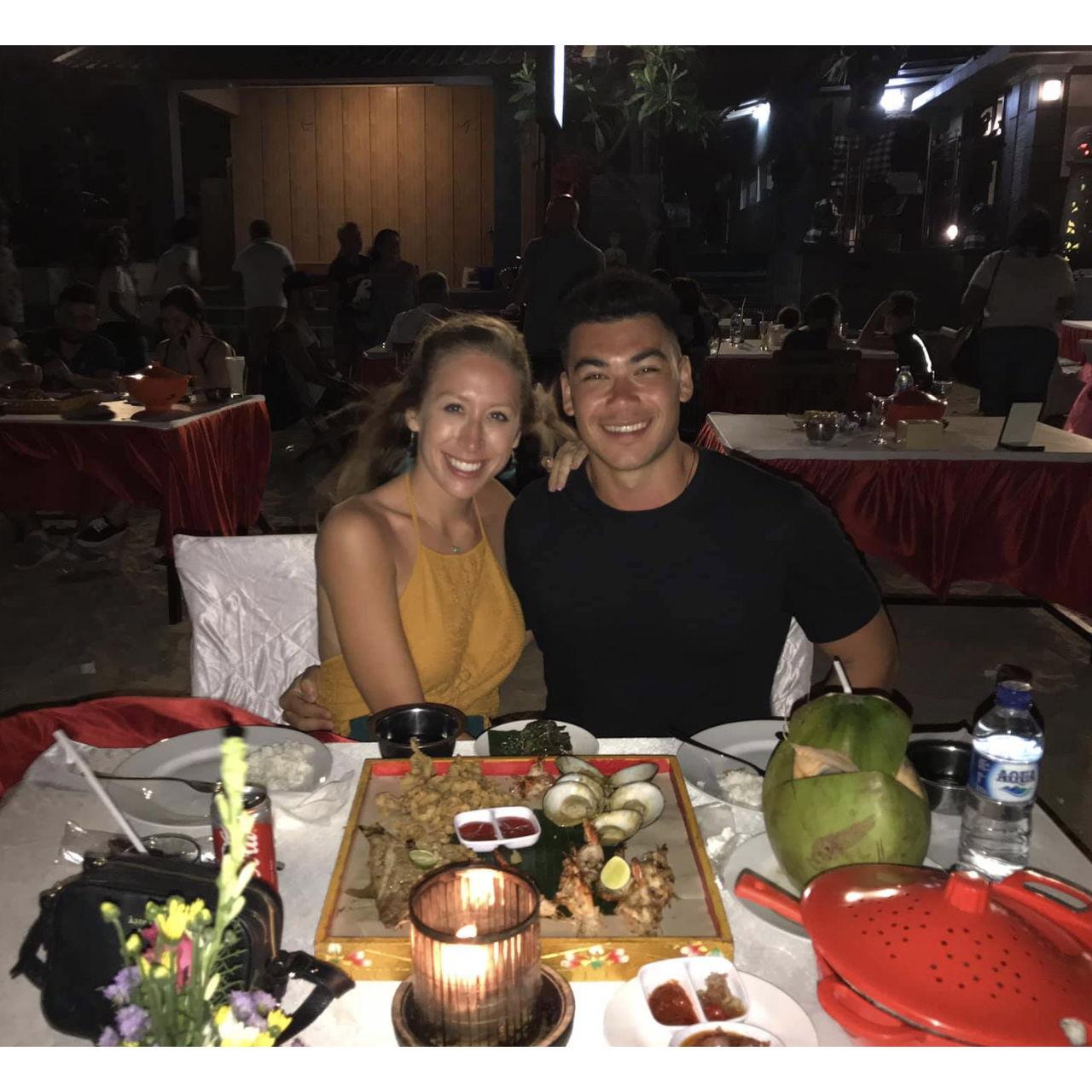They gave us the "honeymoon table" at a restaurant on the beach in Bali.