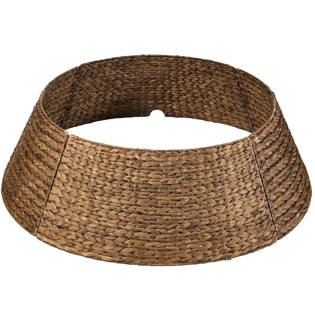 Best Choice Products 42in Christmas Tree Collar, Woven Hyacinth 4-Piece Holiday Rattan Tree Skirt Accessory for Home w/Cord Cut-Out - Chestnut