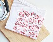 Red Scandinavian Floral Flour Sack Kitchen...