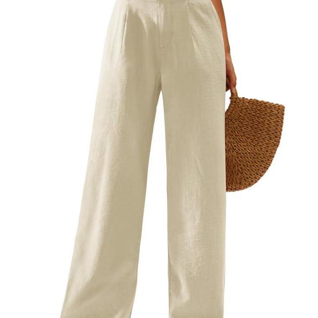 Feiersi Womens Casual Wide Leg Pants High Waisted Button Down Straight Long Trousers Palazzo Pants