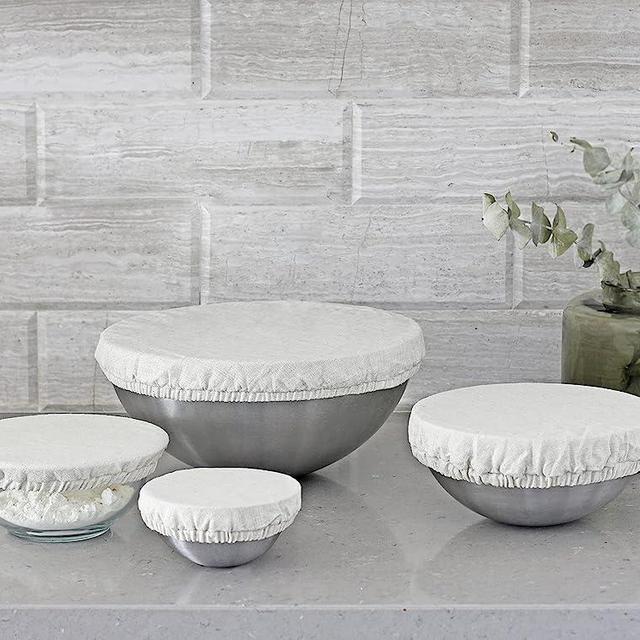 Reusable Cloth Bowl Covers - 100% Linen Fabric Bowl Covers Set to Keep Food Fresh - Fabric Dish Covers to Regulate Moisture - Elastic Bowl Covers for Salads, Bread & Leftovers (2 XL, 2 L, 2 M, 2 S)