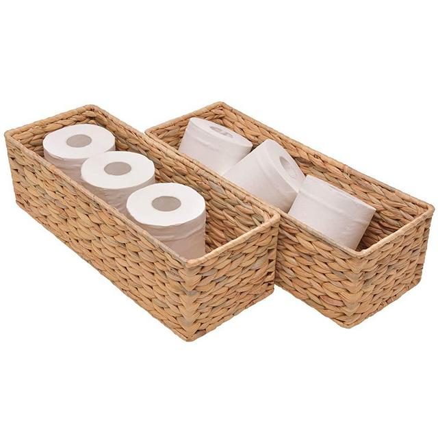 StorageWorks Water Hyacinth Toilet Paper Basket, Woven Storage Basket for Toilet Tank Top, Rattique Tank Topper in Bathroom,16.9" x 6.5" x 5.1", 2-Pack