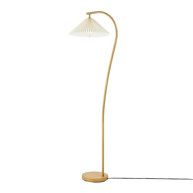 Globe Electric Novogratz x 61000043 Novogratz x Globe 62" Floor Lamp, Faux Wood Finish, White Pleated Fabric Shade, Pivot Joint on Shade, in -Line On/Off Foot Switch, Black Cord, Reading Lamp