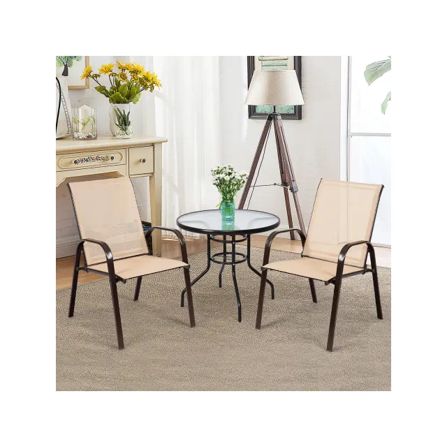 Costway 2PCS Patio Chairs Dining Chair Deck Yard W/Armrest Beige
