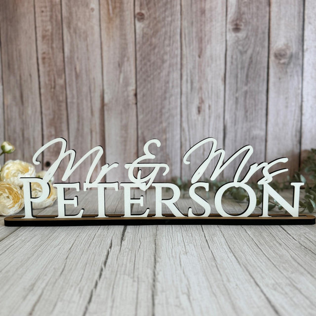 Personalised Wedding Name Sign with Stand – Custom Mr & Mrs Top Table Decoration, Mr and Mrs, Mr and Mr, Mrs and Mrs Wedding Keepsake Gift