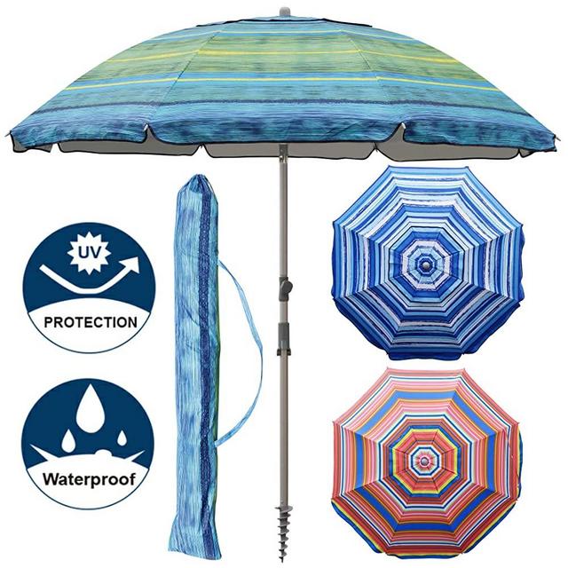 Blissun 7.2' Portable Beach Umbrella with Sand Anchor, Tilt Pole, Carry Bag, Air Vent (Green)