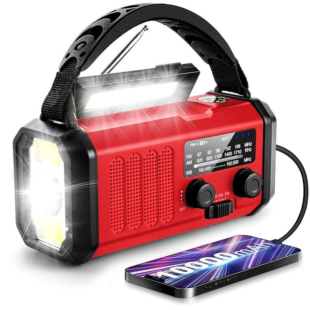 Leaton Weather Radio, Emergency Crank Radio AM/FM/NOAA Solar/Hand Crank/USB Charging,10000mAh /37000mWh Rechargeable Battery, Flashligh Cell Phone Charger for Hurricanes Camping & Home Emergencies