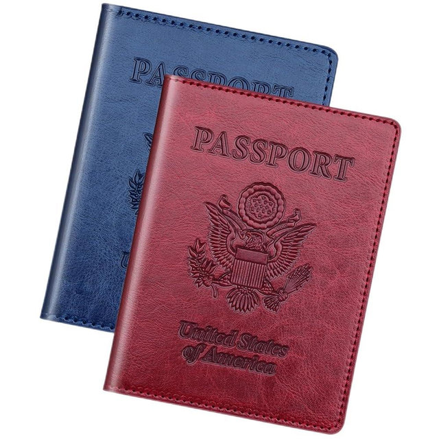 Passport Holder 2Pcs, Passport Cover Wallet Case for Women Men Family, Passport Book Holders Travel Must Haves Cruise Ship Essentials, Passport and Vaccine Card Holder Combo (Dark Blue & Wine red)