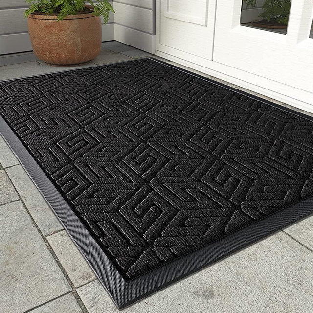 Yimobra Durable Front Entrance Door Mat, Heavy Duty Outdoor Indoor Doormat Entryway Floor Mat, Non Slip Rubber Backing, Easy Clean Shoe Scraper, Waterproof, Patio, Lawn, 17x29.5 Inch, Black