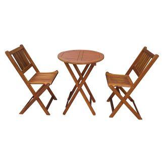 3pc Wood Patio Bistro Set Brown
