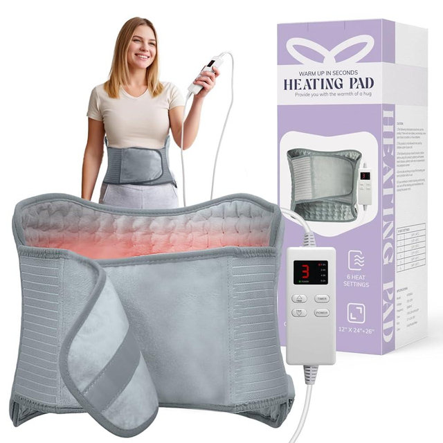 Heating Pad for Back, Upgraded Electric Heating Pad for Low Back Neck Shoulder Pain Relief, 12 x 24+26" Large Heat Pad with 4 Timer 6 Heat Setting & Auto Shut Off, Christmas Birthday Gifts for Men Dad