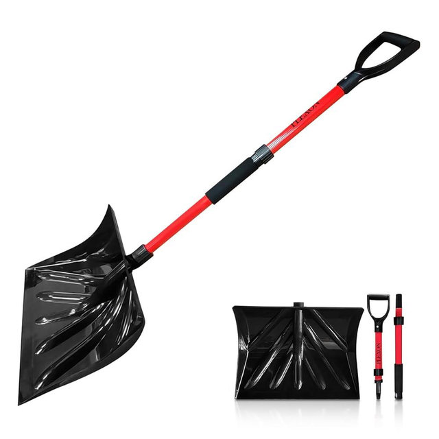 PLEXON Plastic Snow Shovel for Driveway Car Deck, Lightweight Heavy Duty Folding Collapsible Snow Pusher for Snow Removal, Home Garage, 47" Ergonomic Foldable, D-Grip Handle