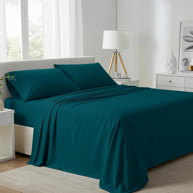 Carressa Linen 100% Egyptian Cotton Sheets Queen Size - Luxury 800 High Thread Count Queen Size Sheet Set (4 PC, Peacock Teal), 16" Deep Pocket Sateen Weave Soft Cooling Hotel Bedding Sheets