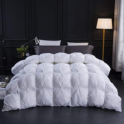 Pinch Pleat Goose Down Comforter King Size Duvet Insert 750+ Fill Power 100% Cotton Fabric Hypo-allergenic Down Proof with 8 Tabs