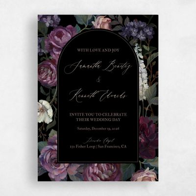 Black Floral Wedding Invitation - Mystic Portrait