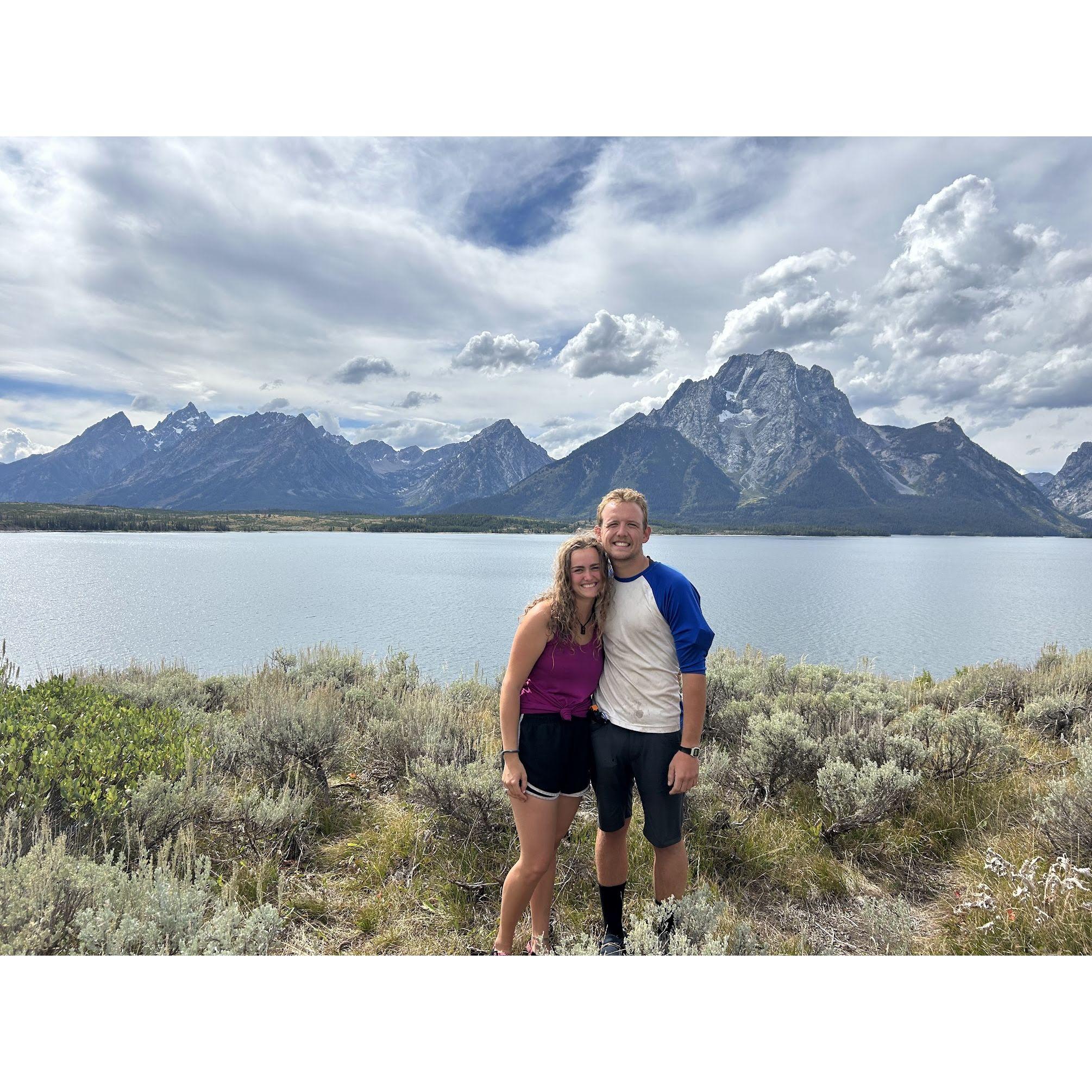 On an island on Jackson Lake in Wyoming, overlooking the Tetons