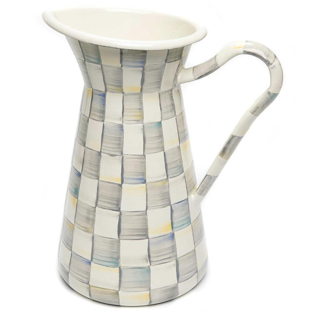 MacKenzie-Childs Sterling Check Practical Enamel Pitcher with Spout for Water, Flowers, and More, Large