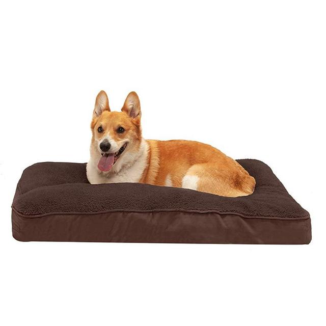 Furhaven Pet Dog Bed - Deluxe Snuggle Terry and Suede Pillow Cushion Traditional Mattress Pet Bed with Removable Cover for Dogs and Cats, Espresso, Large