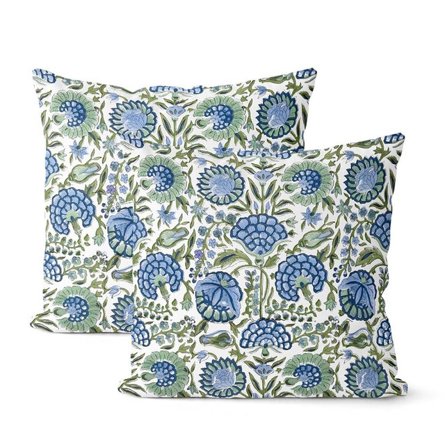 DAFENA Boho Navy Blue Pillow Covers 18x18 Inch 2 Pcs Sage Green Vintage Floral Decor Throw Pillows Spring Flower Summer Outdoor Farmhouse Decoration Pillowcase Cushion Cover for Couch Sofa Bed