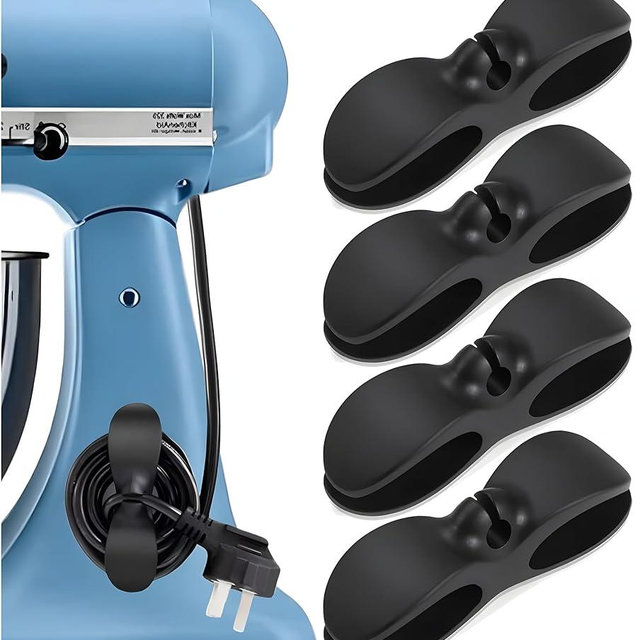Cord Organizer for Kitchen Appliances with Self Adhesive Mount - 3M Stick On Cord Organizer for Appliances, Cable Cord Holder Cord Winder for Blender, Mixer, Toaster, Air Fryer (4 Pack, Black)