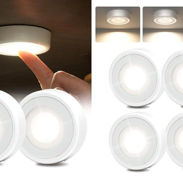 EZVALO LED Puck Lights, 50Lumens, Touch Light, 2.5in Mini Tap Light, Rechargeable Sitck On Tap Lamp, 3 Color Temps, Under Cabinet Lights Wireless, Ideal for Kitchen,Closet,Pantry,Camper(4 Pack)