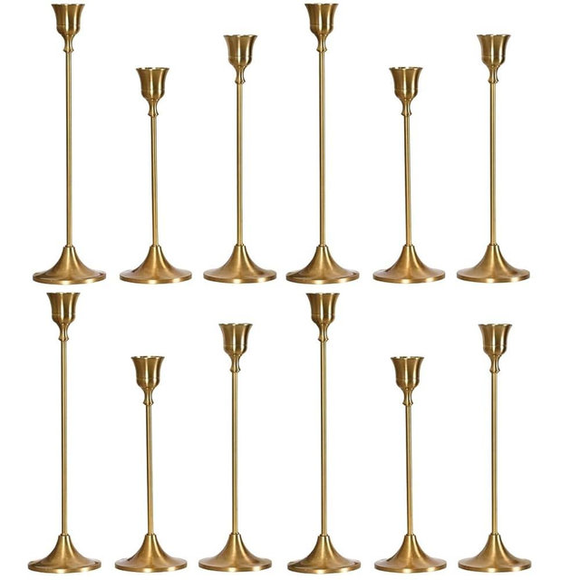 Gold Candle Holders Set -30pcs Taper Candle Holder for Candlesticks, Tall Metal Candlestick Holders for Table Centerpiece, Home Decor, Fits 3/4 Inch Thick Candles (Gold, 4 Sets(12 Pcs))