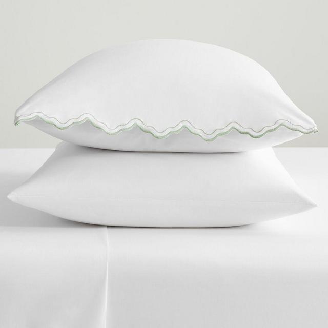 Julia Berolzheimer Scallop Embroidered Organic Percale Pillowcases, Standard, Green , Set of 2