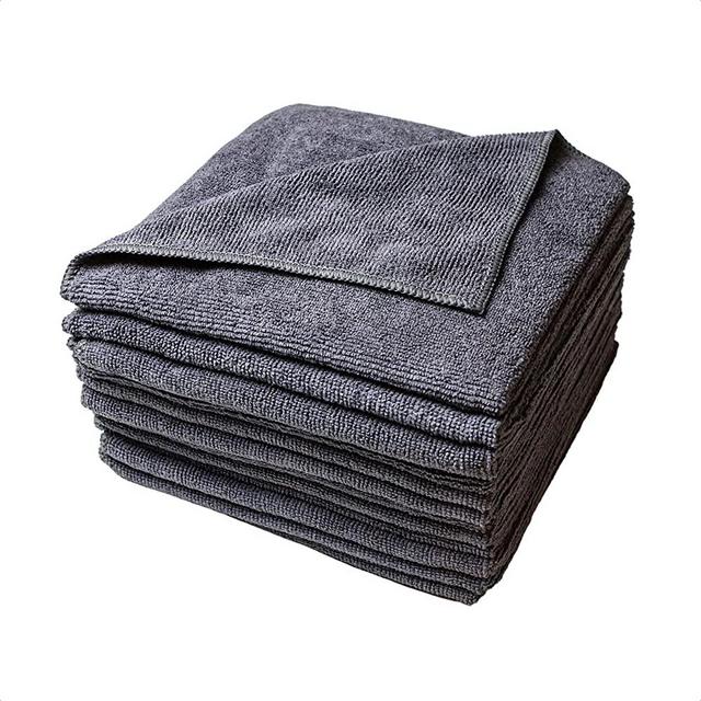 Microfiber Cleaning Cloth GREY-12Pcs (16x16 in) High Performance, 1200 Washes - Grip-Root Ultra-Absorbent Weave Traps Grime & Liquid for Streak-Free Mirror Shine - Scratch Proof & Lint Free -Towel