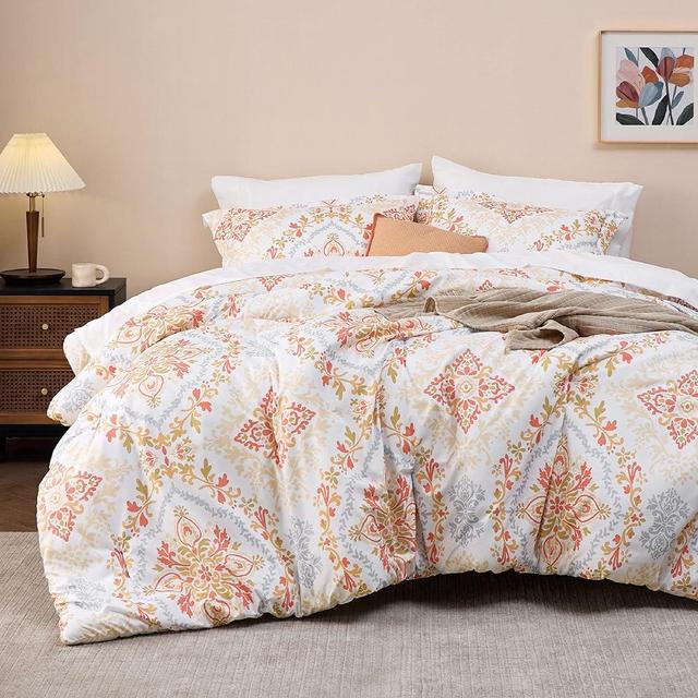 Bedsure Boho Comforter Set Queen - 7 Pieces Bedding Sets Queen Bed in a Bag with Comforters Queen Size, Sheets, Pillowcases & Shams, Coral Bed Sets